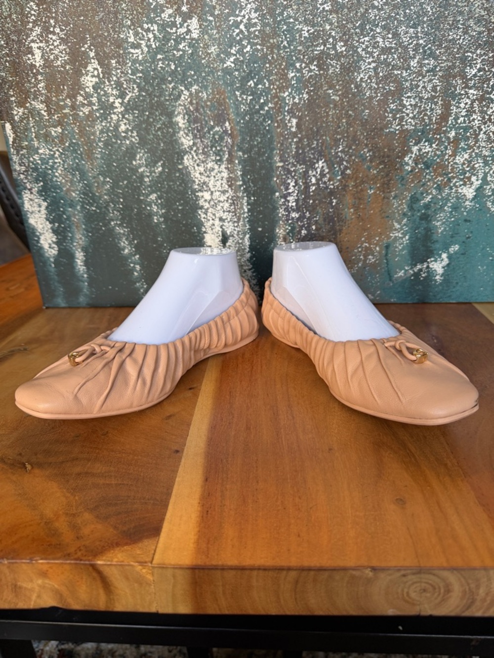 Coach Balletcore Blush Leather Ruched Ballet Flats Gold Detail (GUC) - Picture 4 of 13